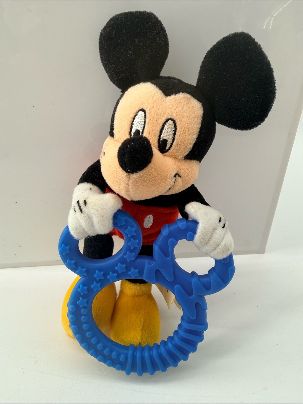 Disney Mickey Mouse Black, Cream, Red & Yellow Plush with Blue Teether